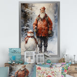 Santa and his snowman in winter wonderland - Deer Bedroom Wall Art