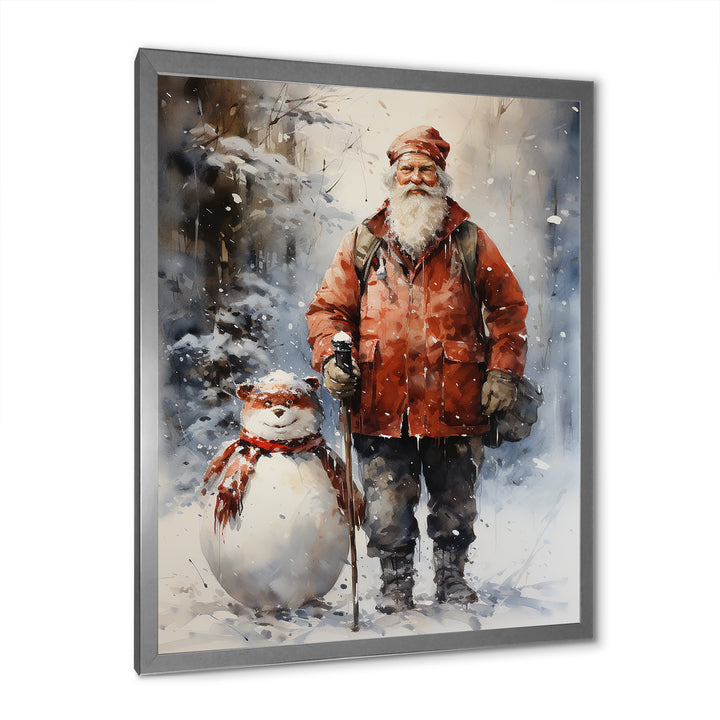 Santa and his snowman in winter wonderland - Deer Bedroom Wall Art