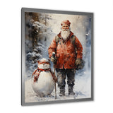 Santa and his snowman in winter wonderland - Deer Bedroom Wall Art