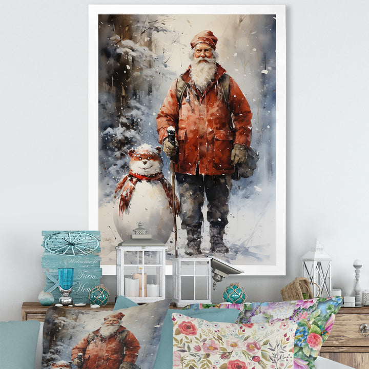 Santa and his snowman in winter wonderland - Deer Bedroom Wall Art
