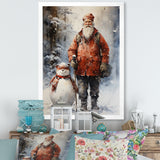 Santa and his snowman in winter wonderland - Deer Bedroom Wall Art