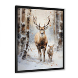 Deer family in the winter wonderland - Animals Canvas Wall Art