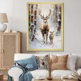 Deer family in the winter wonderland - Animals Canvas Wall Art