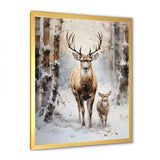 Deer family in the winter wonderland - Animals Canvas Wall Art