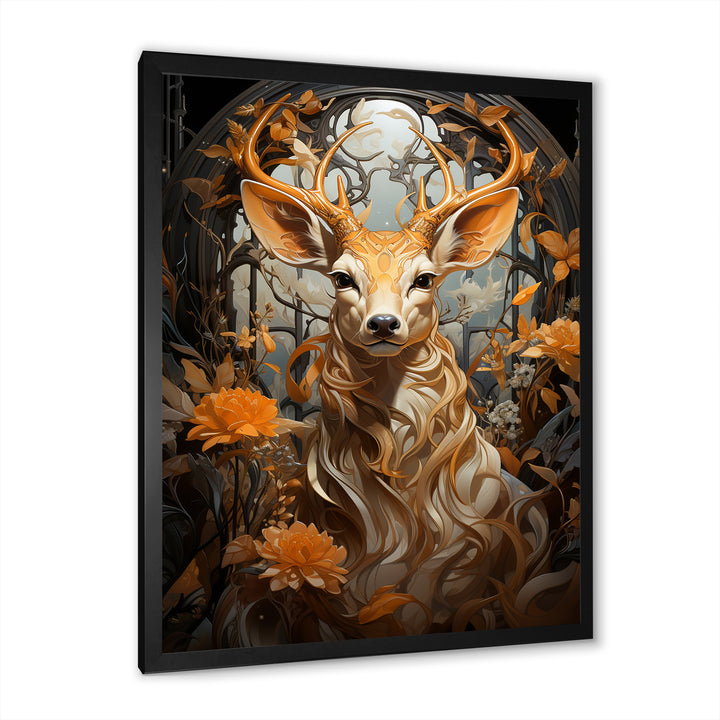 Floral Deer portrait beauty - Deer Landscape Wall Decor