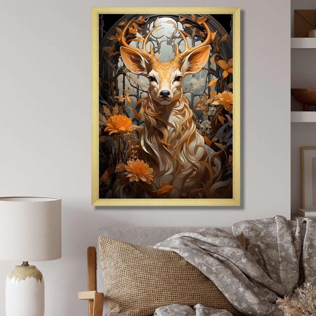 Floral Deer portrait beauty - Deer Landscape Wall Decor