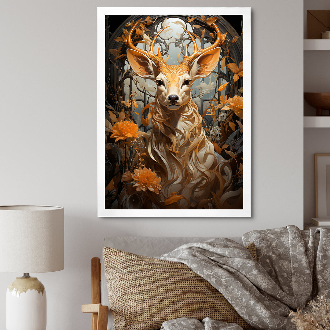 Floral Deer portrait beauty - Deer Landscape Wall Decor