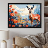Red and blue Deer in forest - Deer Landscape Wall Art Prints