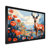 Red and blue Deer in forest - Deer Landscape Wall Art Prints