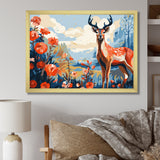 Red and blue Deer in forest - Deer Landscape Wall Art Prints