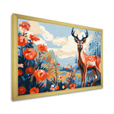 Red and blue Deer in forest - Deer Landscape Wall Art Prints