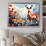 Red and blue Deer in forest - Deer Landscape Wall Art Prints