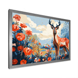 Red and blue Deer in forest - Deer Landscape Wall Art Prints
