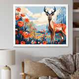 Red and blue Deer in forest - Deer Landscape Wall Art Prints