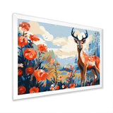 Red and blue Deer in forest - Deer Landscape Wall Art Prints