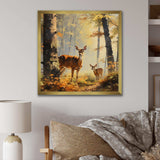 Deer family in the woods III - Animals Canvas Wall Art