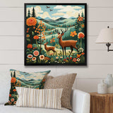 Orange and green Deer family wood serenity  - Animals Canvas Wall Art