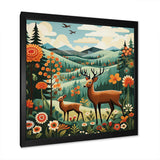 Orange and green Deer family wood serenity  - Animals Canvas Wall Art