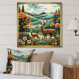 Orange and green Deer family wood serenity  - Animals Canvas Wall Art