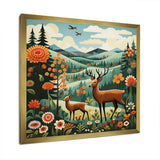 Orange and green Deer family wood serenity  - Animals Canvas Wall Art