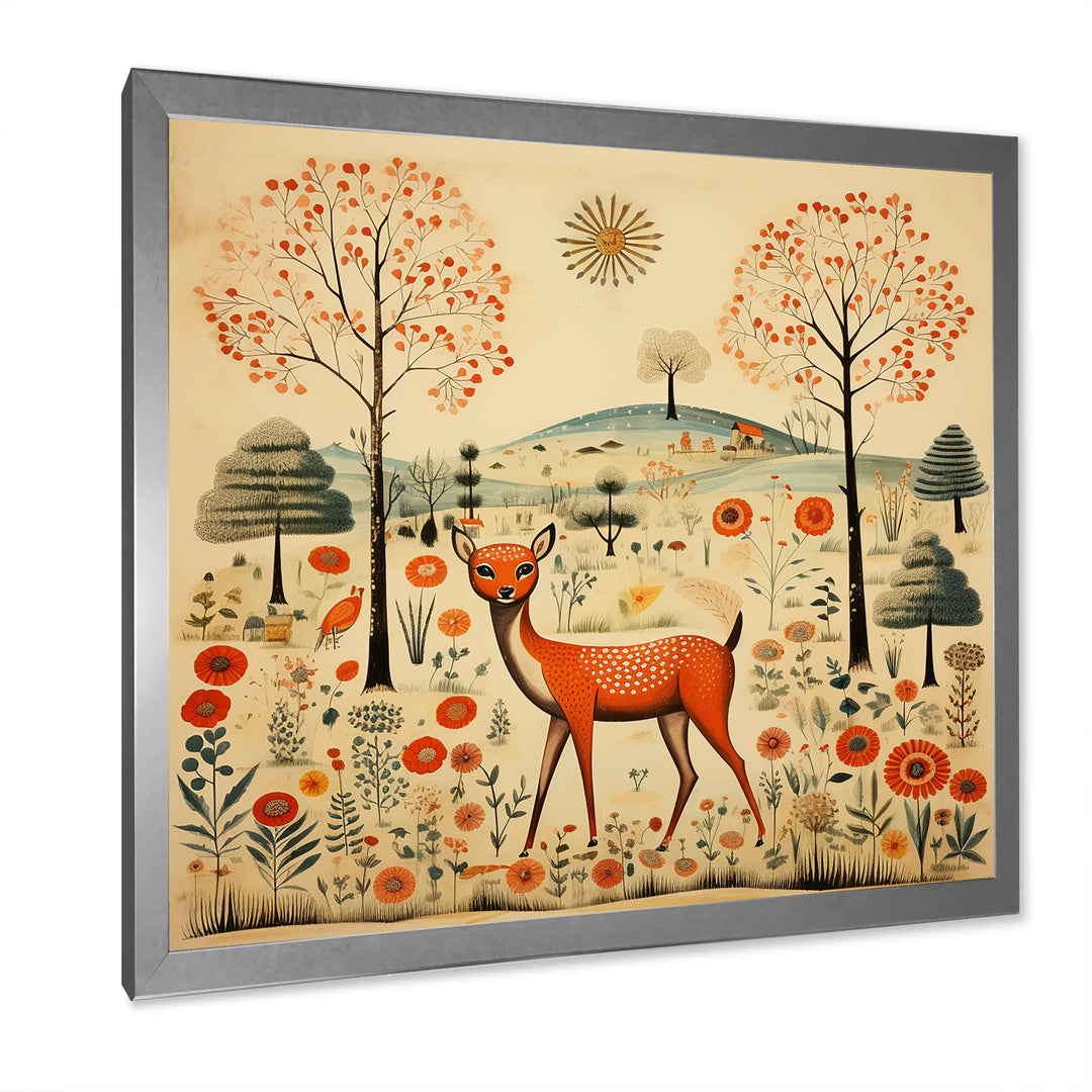 Vintage orange and green Deer pattern - Deer Living Room Wall Art