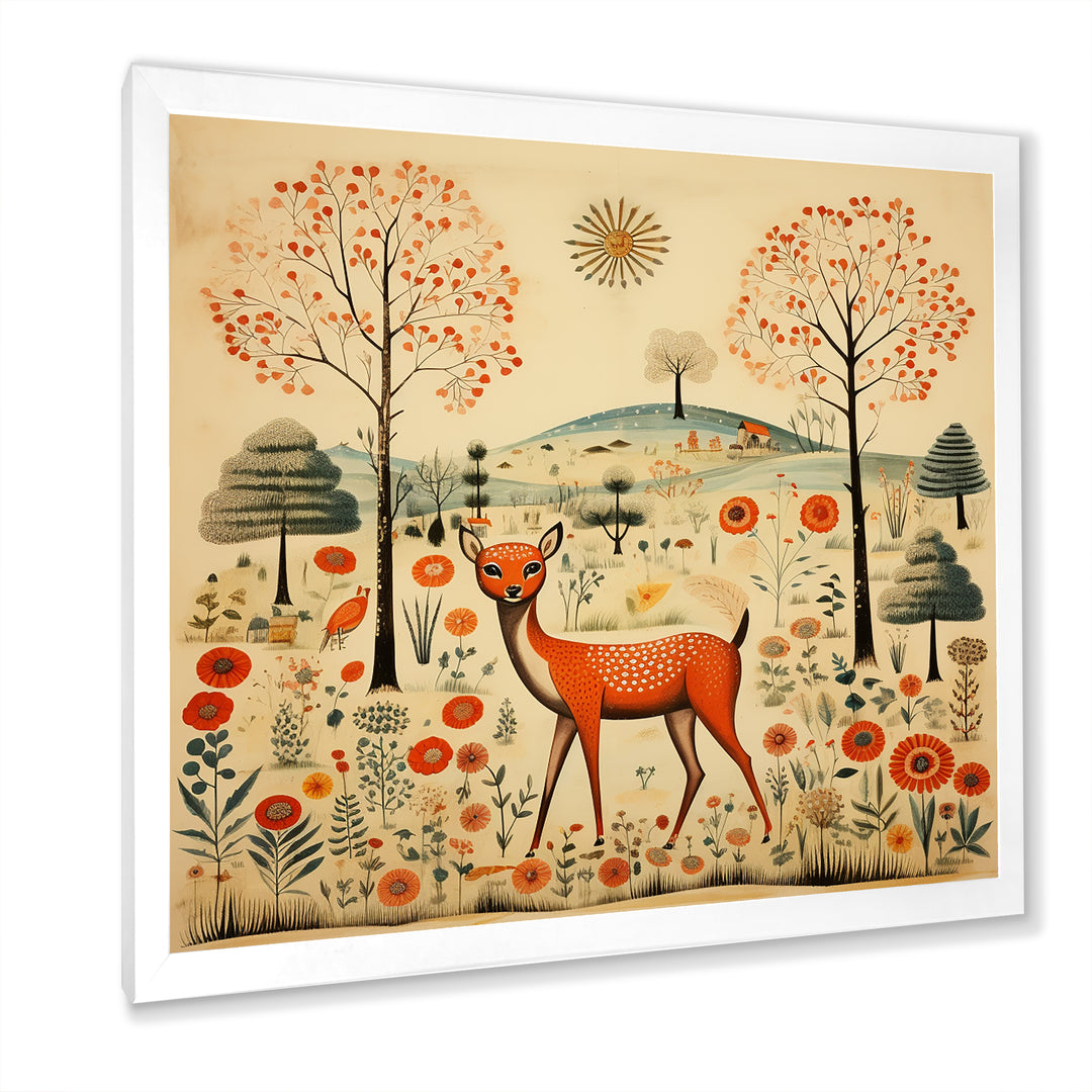 Vintage orange and green Deer pattern - Deer Living Room Wall Art
