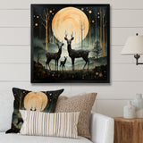 Wondering night deer family elegance - Deer Landscape Canvas Wall Art