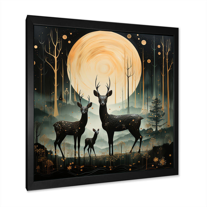 Wondering night deer family elegance - Deer Landscape Canvas Wall Art