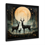 Wondering night deer family elegance - Deer Landscape Canvas Wall Art
