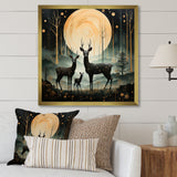 Wondering night deer family elegance - Deer Landscape Canvas Wall Art