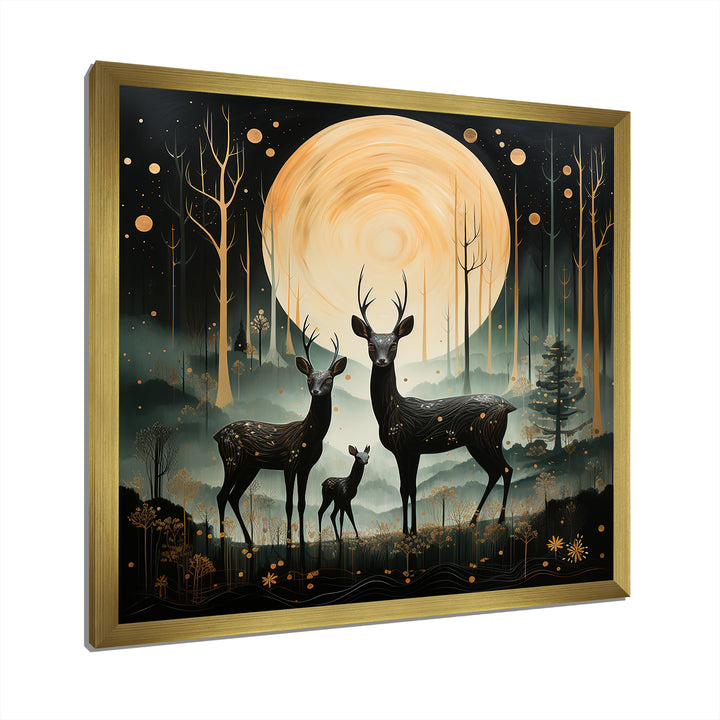 Wondering night deer family elegance - Deer Landscape Canvas Wall Art
