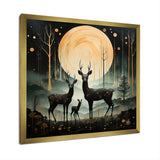 Wondering night deer family elegance - Deer Landscape Canvas Wall Art