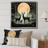 Wondering night deer family elegance - Deer Landscape Canvas Wall Art
