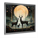 Wondering night deer family elegance - Deer Landscape Canvas Wall Art