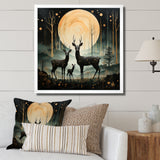 Wondering night deer family elegance - Deer Landscape Canvas Wall Art