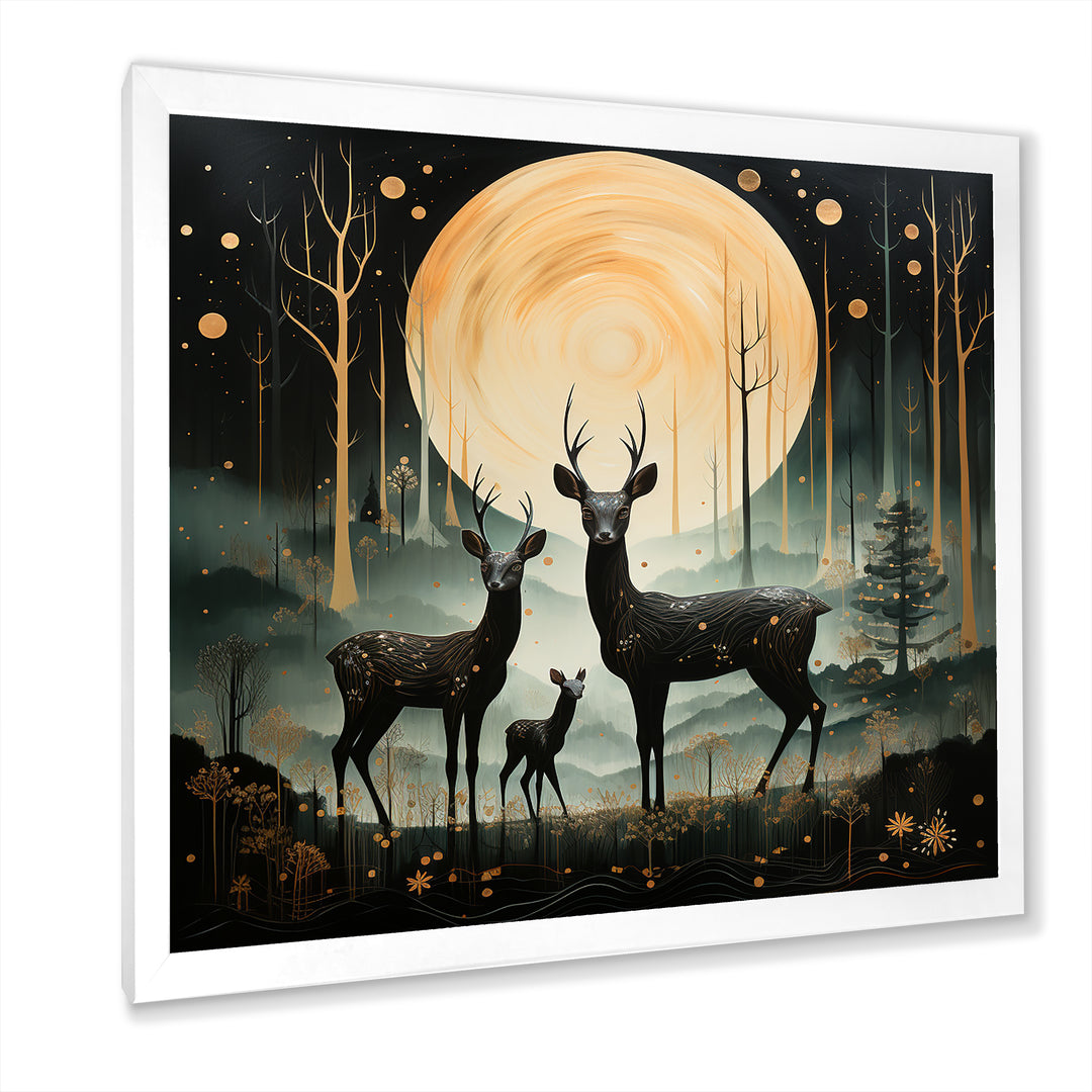 Wondering night deer family elegance - Deer Landscape Canvas Wall Art