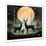 Wondering night deer family elegance - Deer Landscape Canvas Wall Art