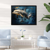 Blue Dancing Dolphines IV - Animals Canvas Wall Art