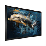 Blue Dancing Dolphines IV - Animals Canvas Wall Art