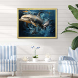 Blue Dancing Dolphines IV - Animals Canvas Wall Art