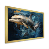 Blue Dancing Dolphines IV - Animals Canvas Wall Art