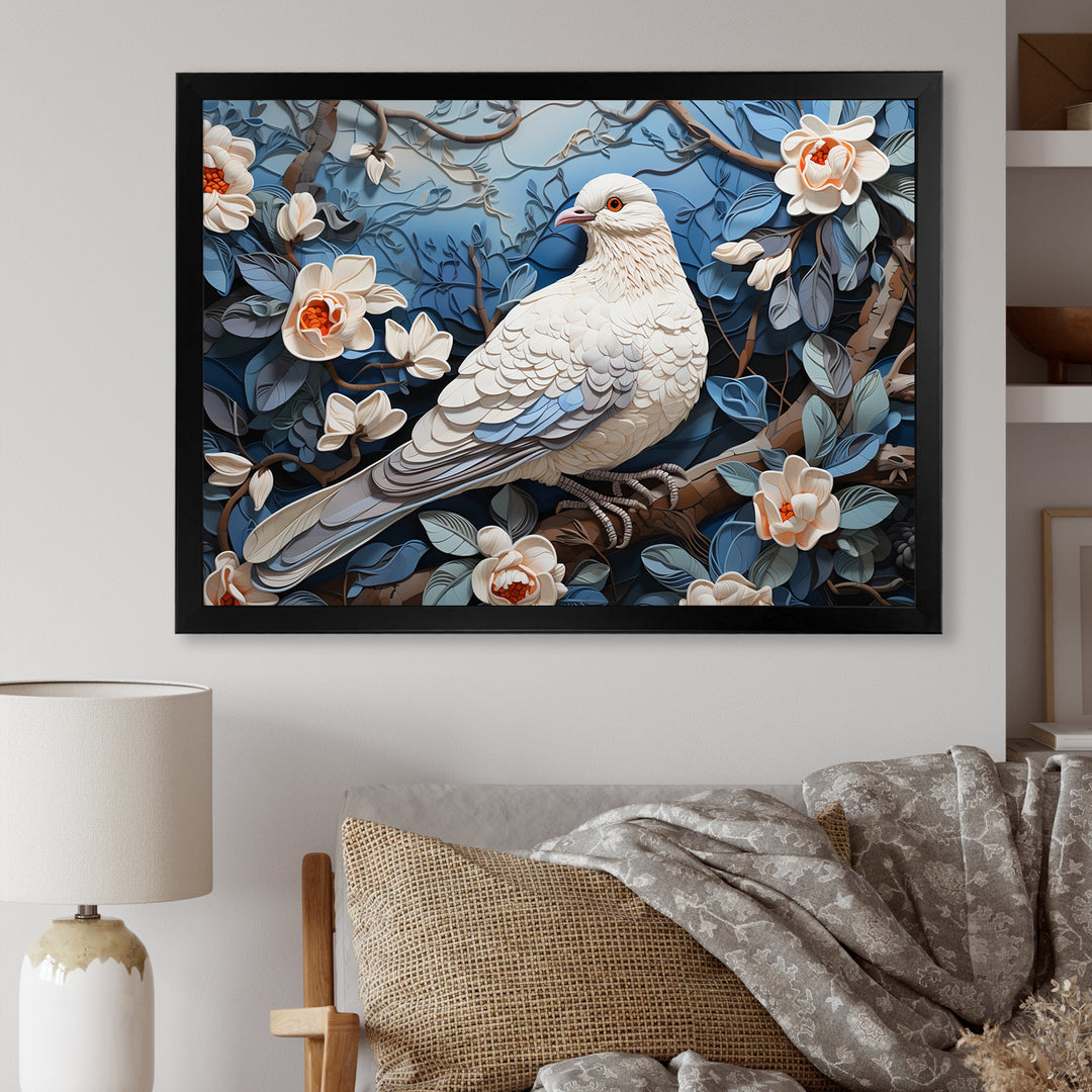 White and blue dove floral Springtime - Dove Bedroom Wall Art