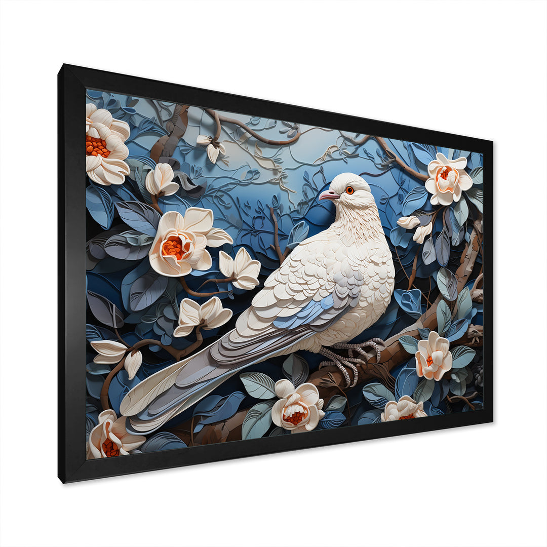 White and blue dove floral Springtime - Dove Bedroom Wall Art