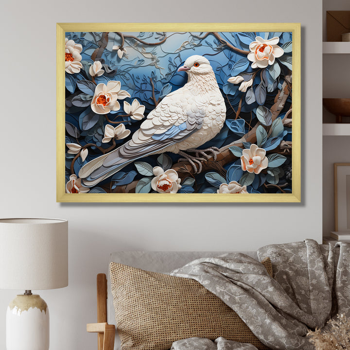 White and blue dove floral Springtime - Dove Bedroom Wall Art