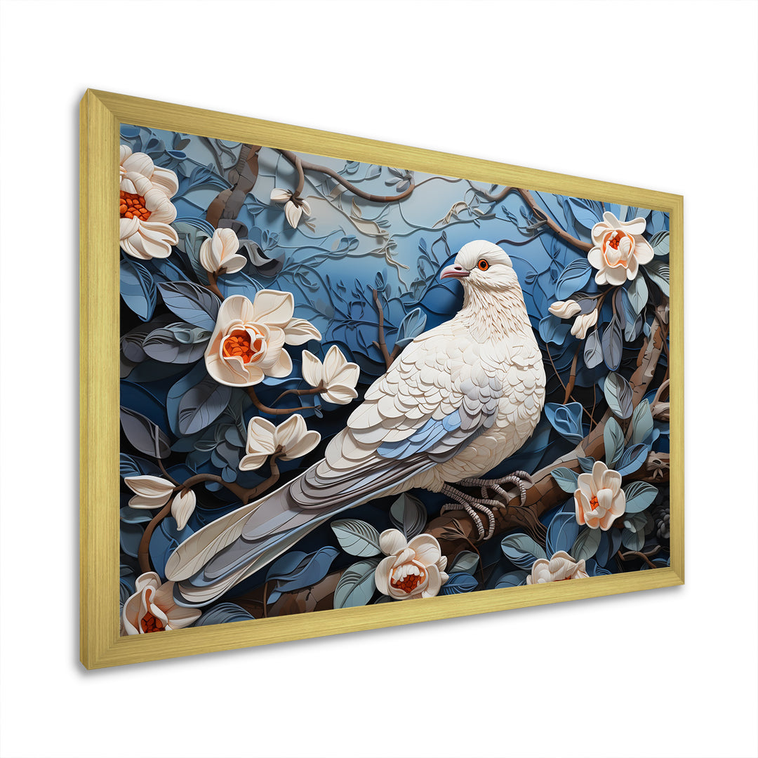 White and blue dove floral Springtime - Dove Bedroom Wall Art