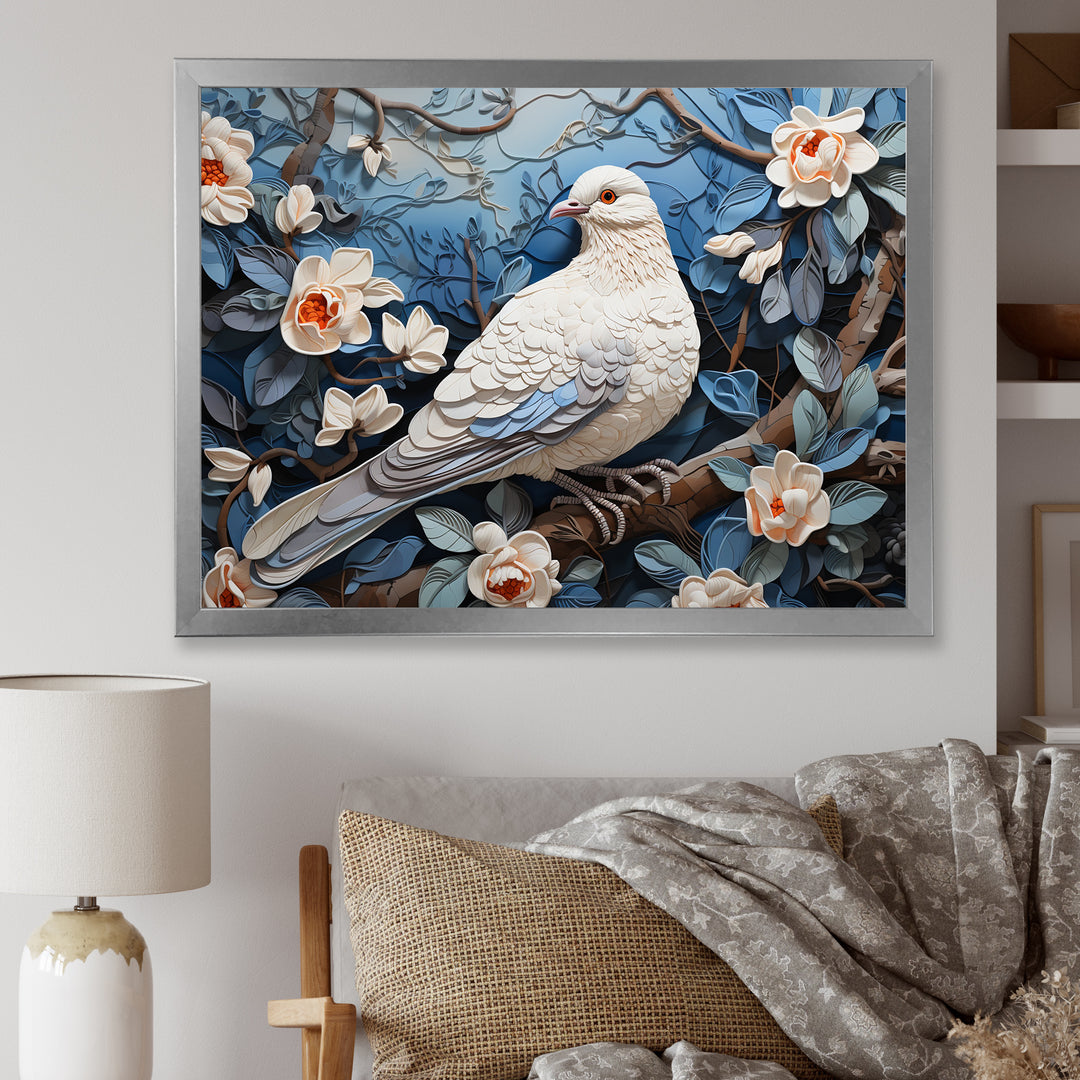 White and blue dove floral Springtime - Dove Bedroom Wall Art