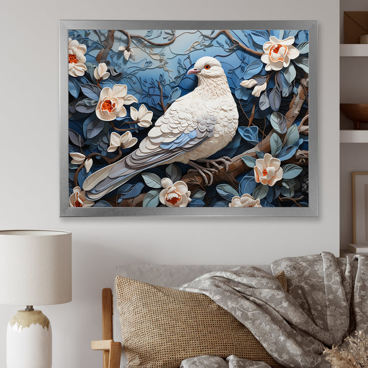 White and blue dove floral Springtime - Dove Bedroom Wall Art