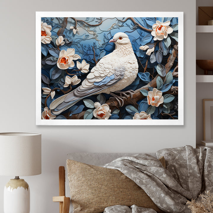 White and blue dove floral Springtime - Dove Bedroom Wall Art