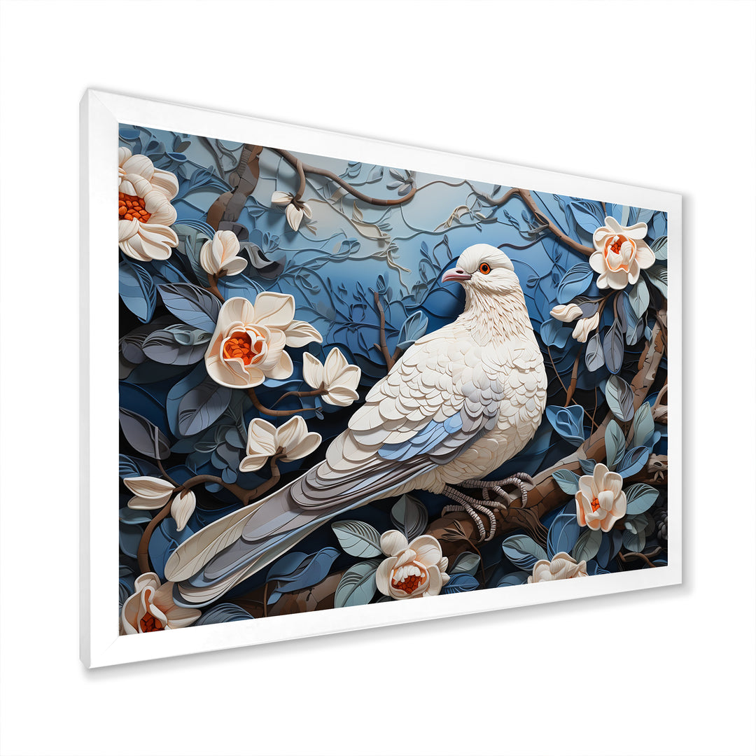 White and blue dove floral Springtime - Dove Bedroom Wall Art