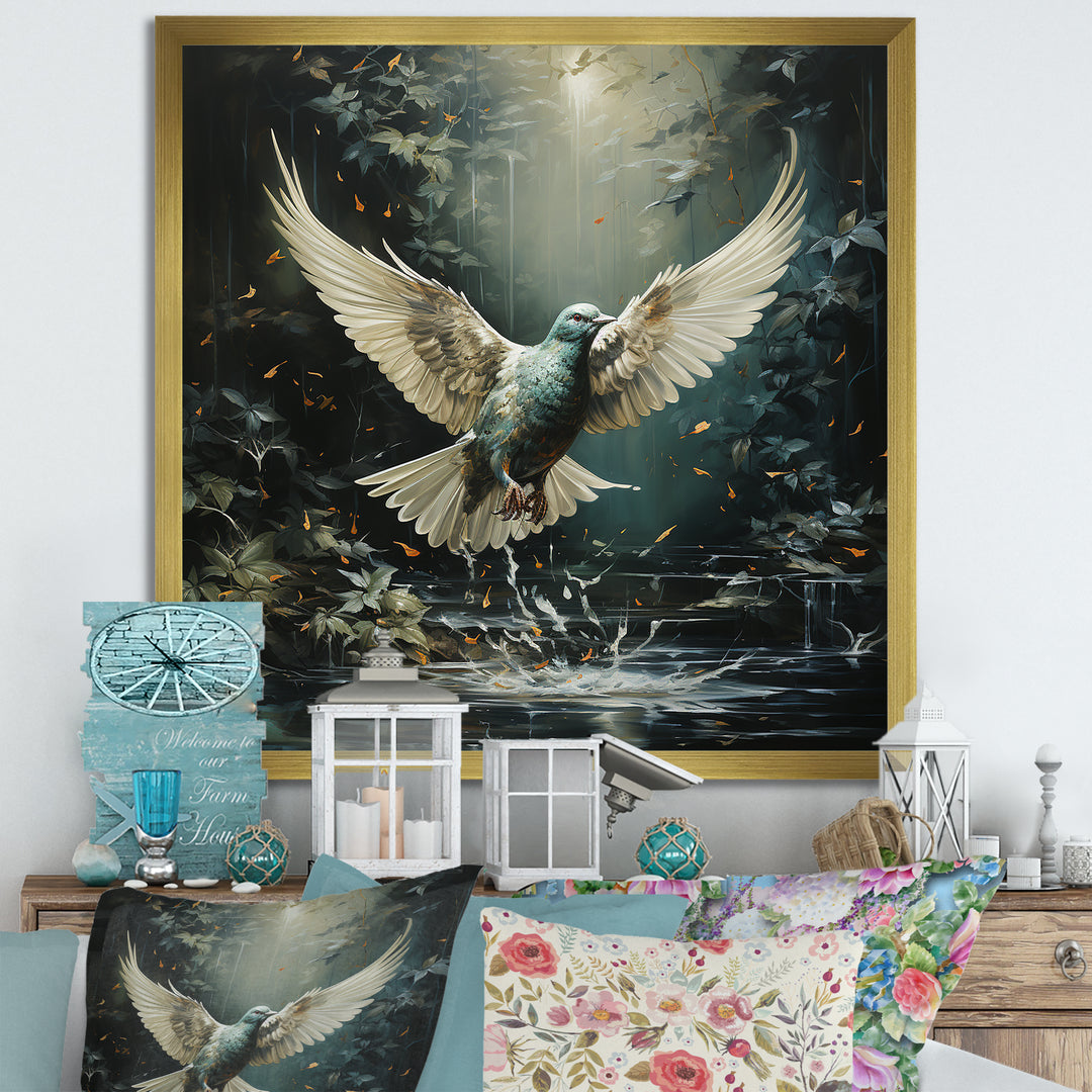 Green and white Dove take off harmony - Dove Wall Decor